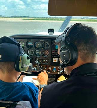 Flight instructor and student