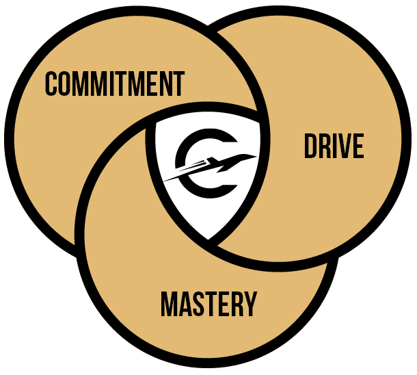 Venn diagram showing commitment, drive and mastery with the Central profile image in the middle